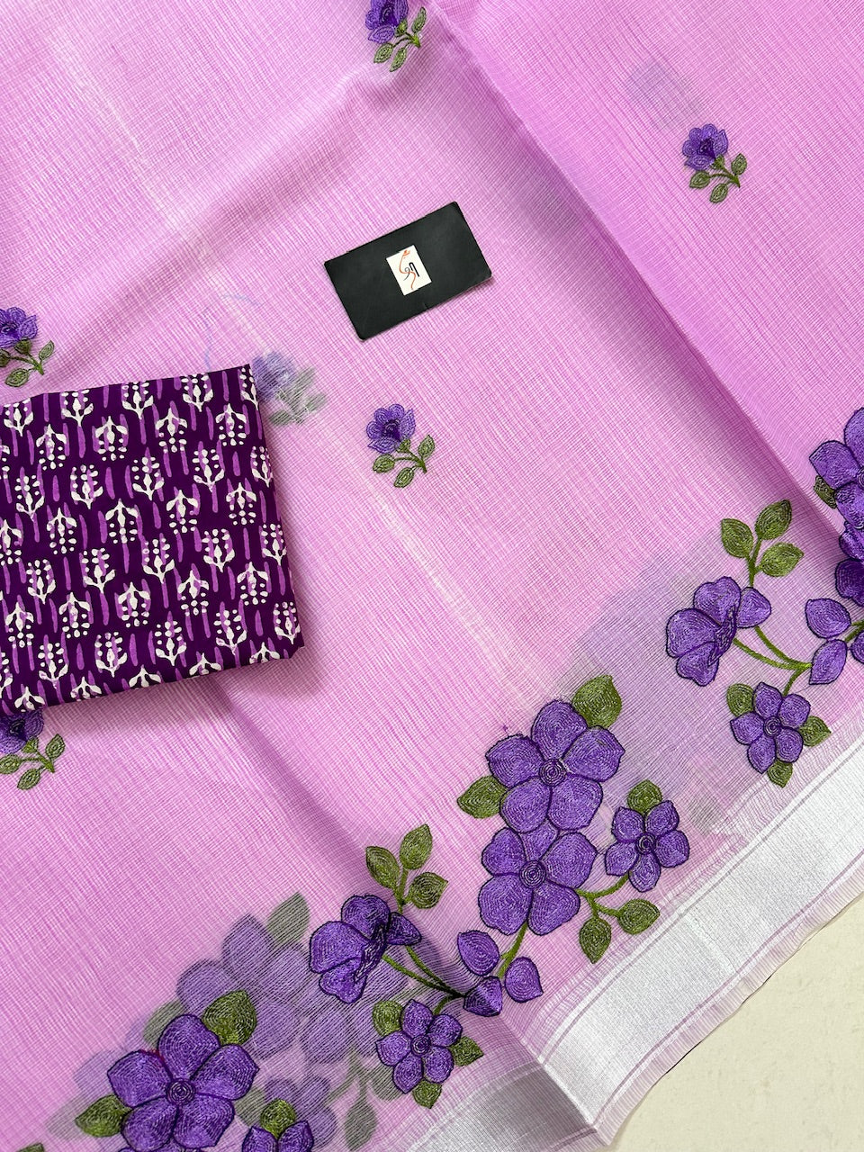 Embroidered Kota Cotton Doria Saree