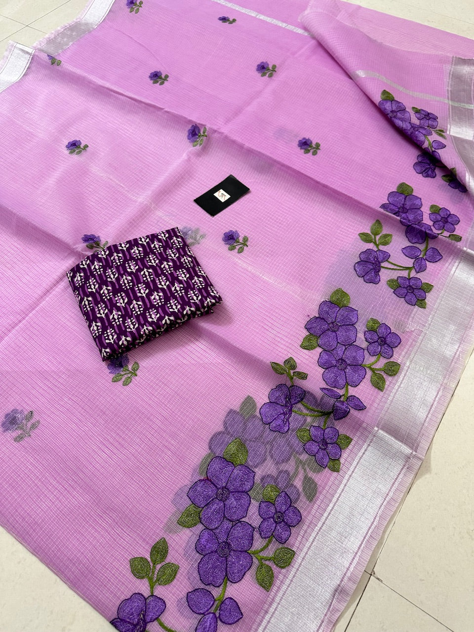 Embroidered Kota Cotton Doria Saree