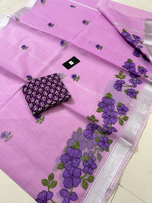 Embroidered Kota Cotton Doria Saree