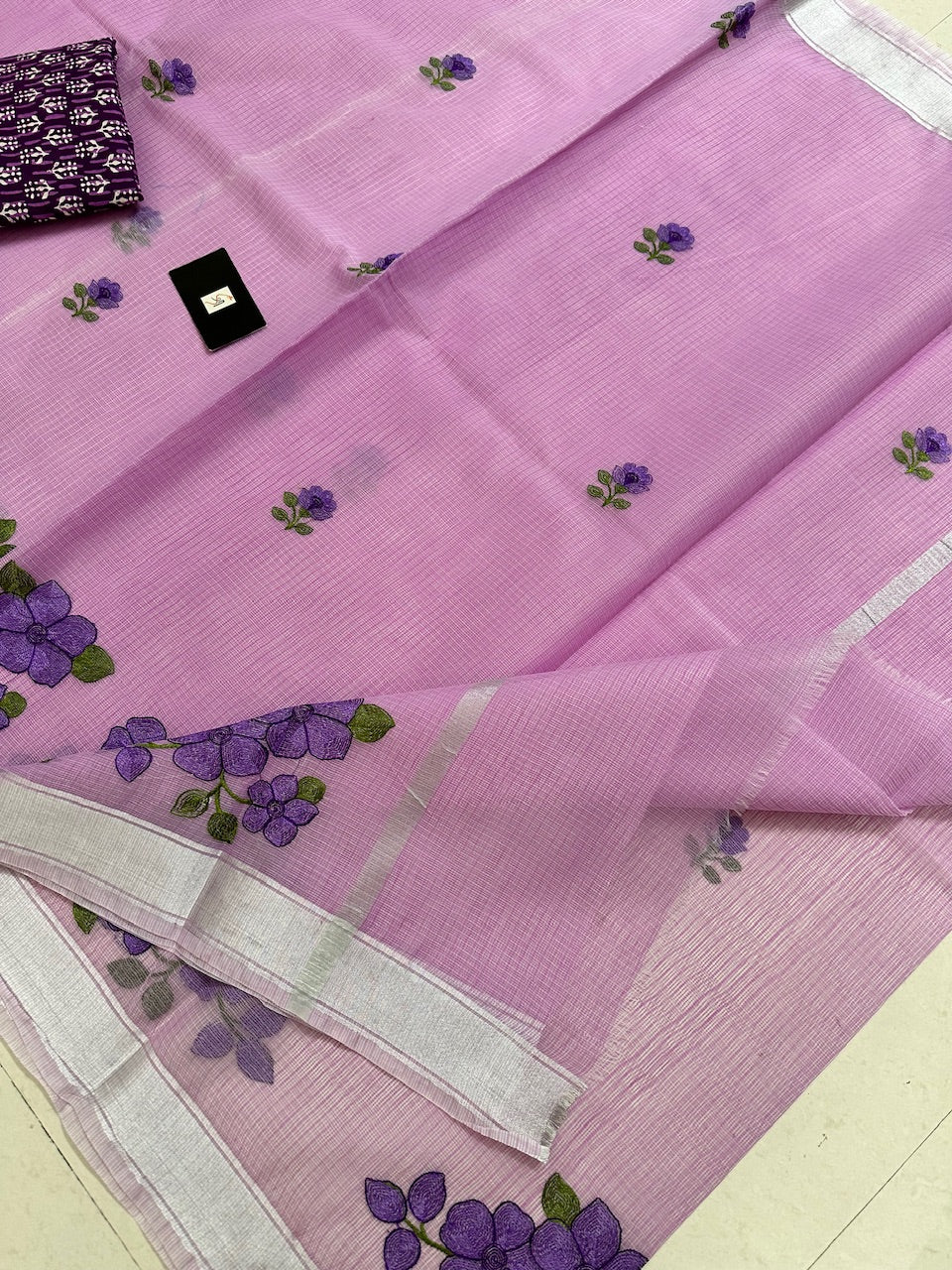 Embroidered Kota Cotton Doria Saree