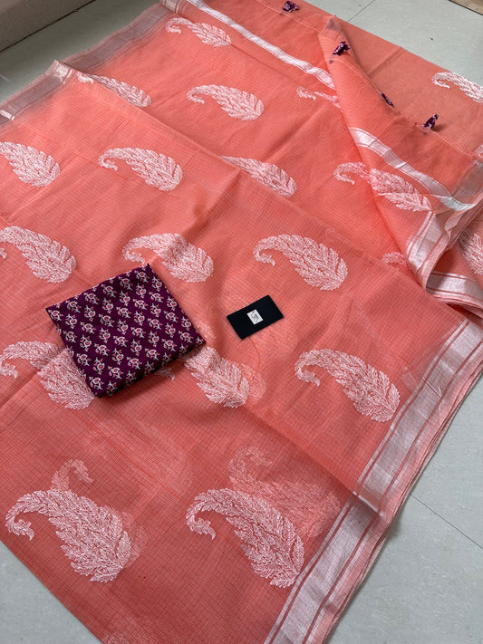 Embroidered Kota Cotton Doria Saree