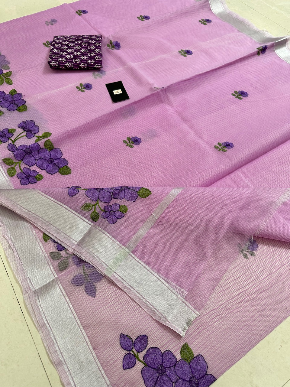 Embroidered Kota Cotton Doria Saree