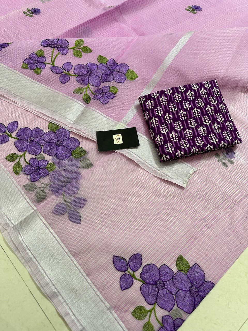 Embroidered Kota Cotton Doria Saree