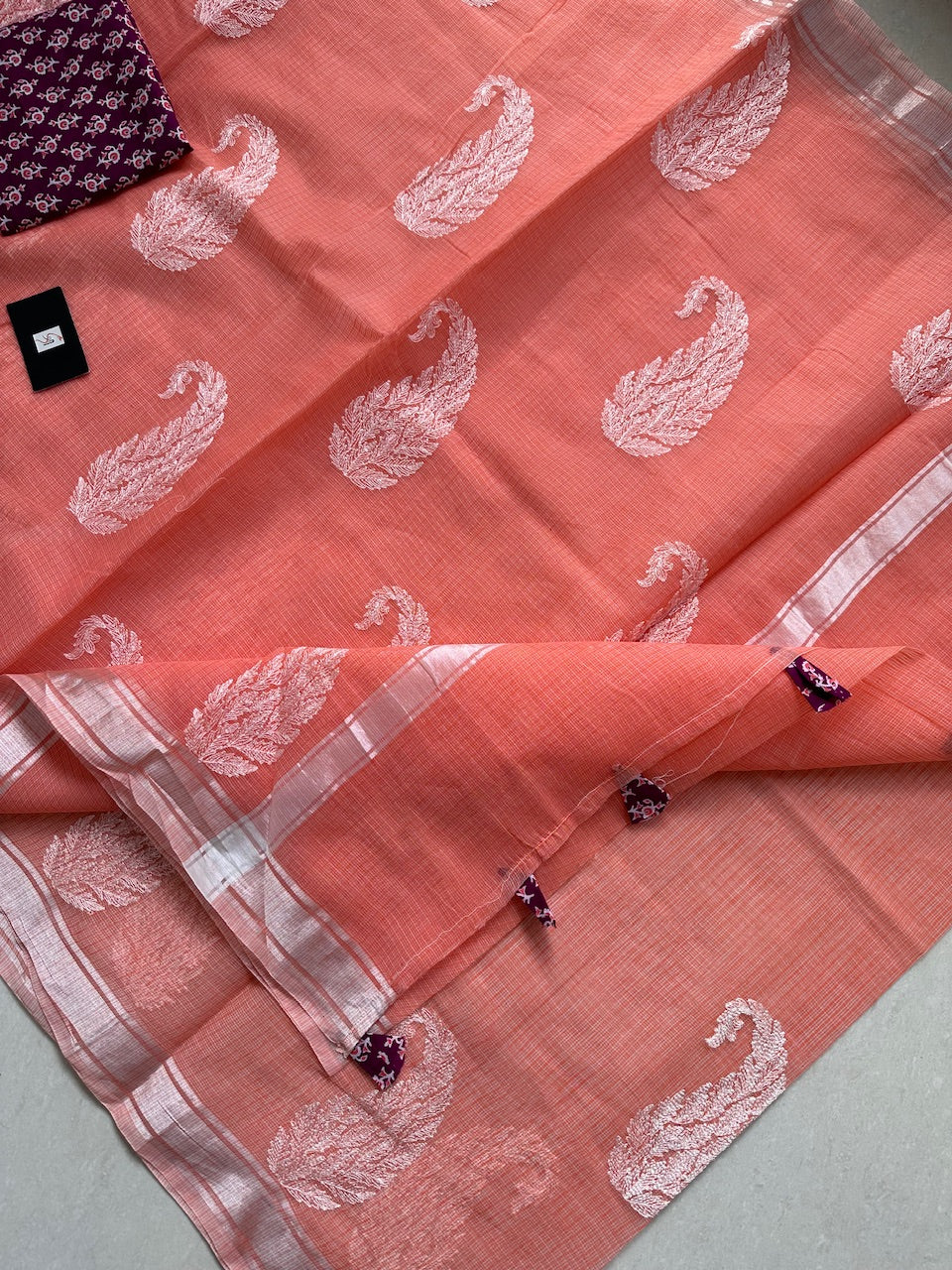 Embroidered Kota Cotton Doria Saree