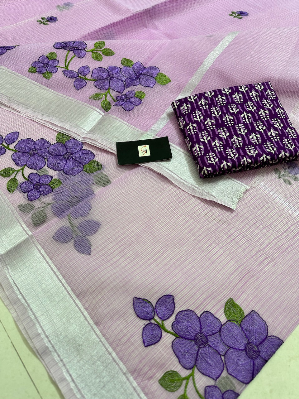 Embroidered Kota Cotton Doria Saree