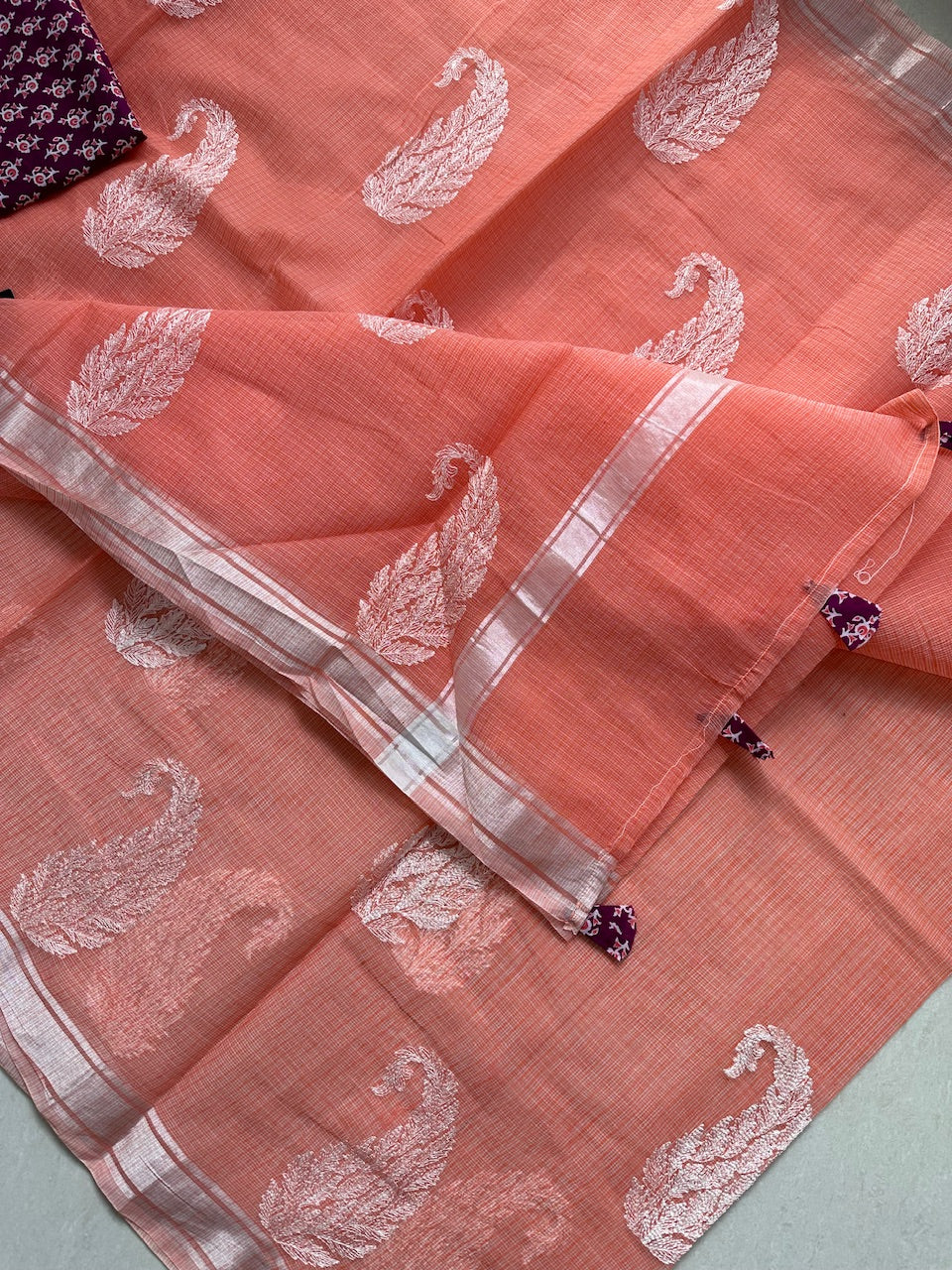 Embroidered Kota Cotton Doria Saree