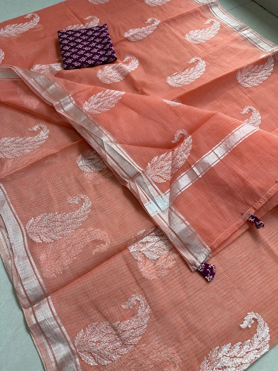 Embroidered Kota Cotton Doria Saree