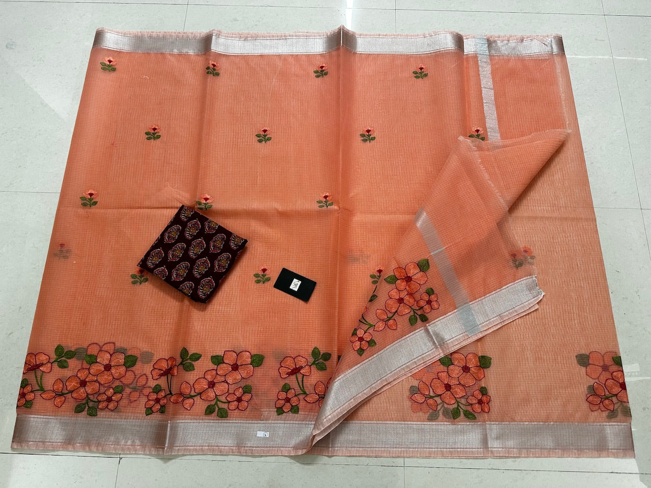 Embroidered Kota Cotton Doria Saree