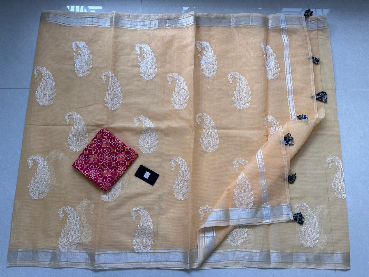 Lucknowi Embroidered Kota Cotton Doria Saree