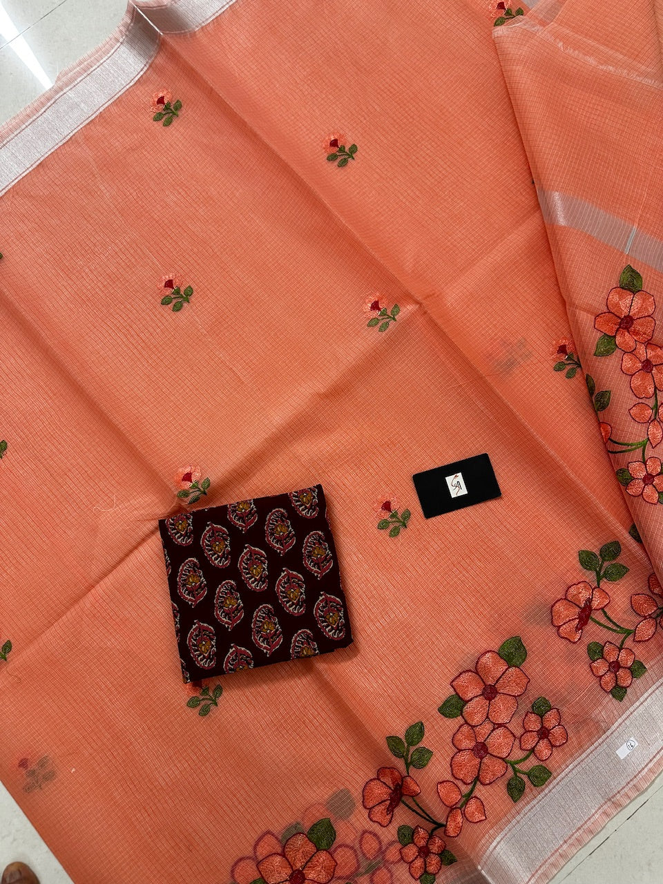 Embroidered Kota Cotton Doria Saree