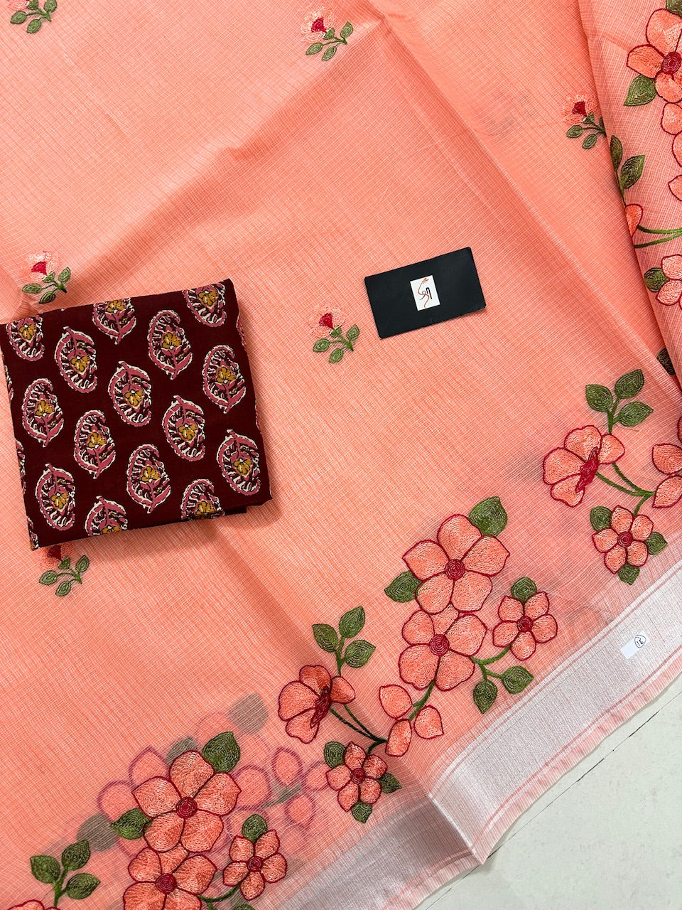 Embroidered Kota Cotton Doria Saree