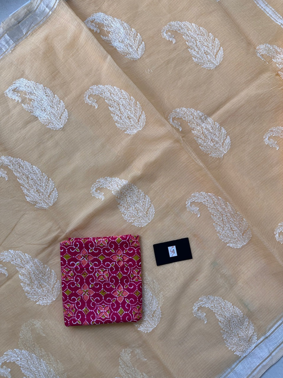 Lucknowi Embroidered Kota Cotton Doria Saree