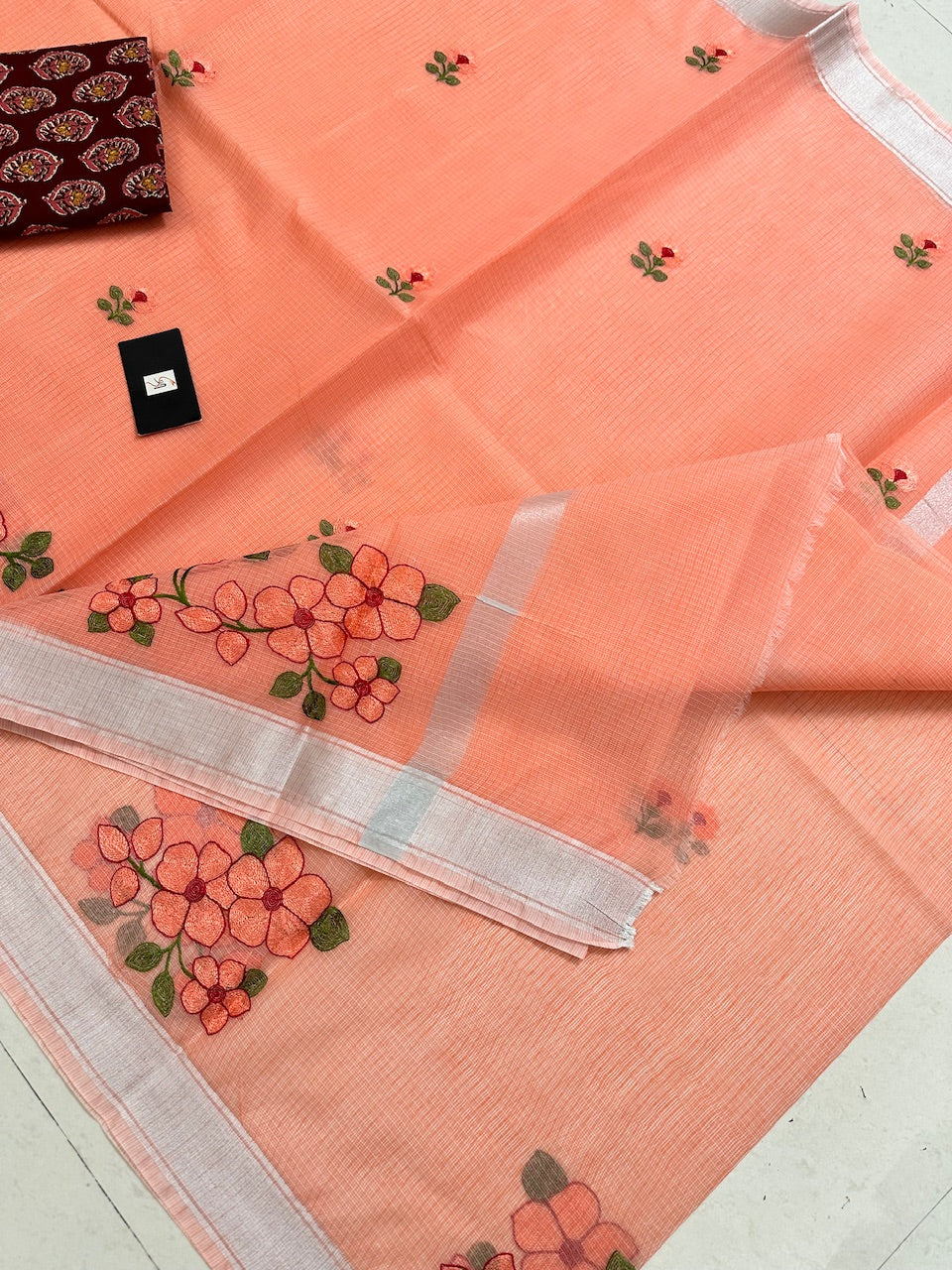 Embroidered Kota Cotton Doria Saree