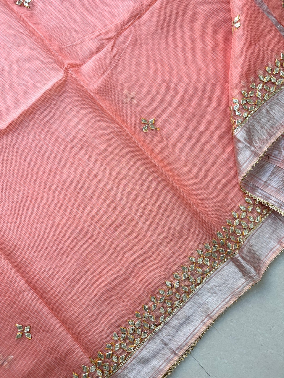 Jaipuri Gota Patti Hand Embroidered Kota Cotton Doria Saree