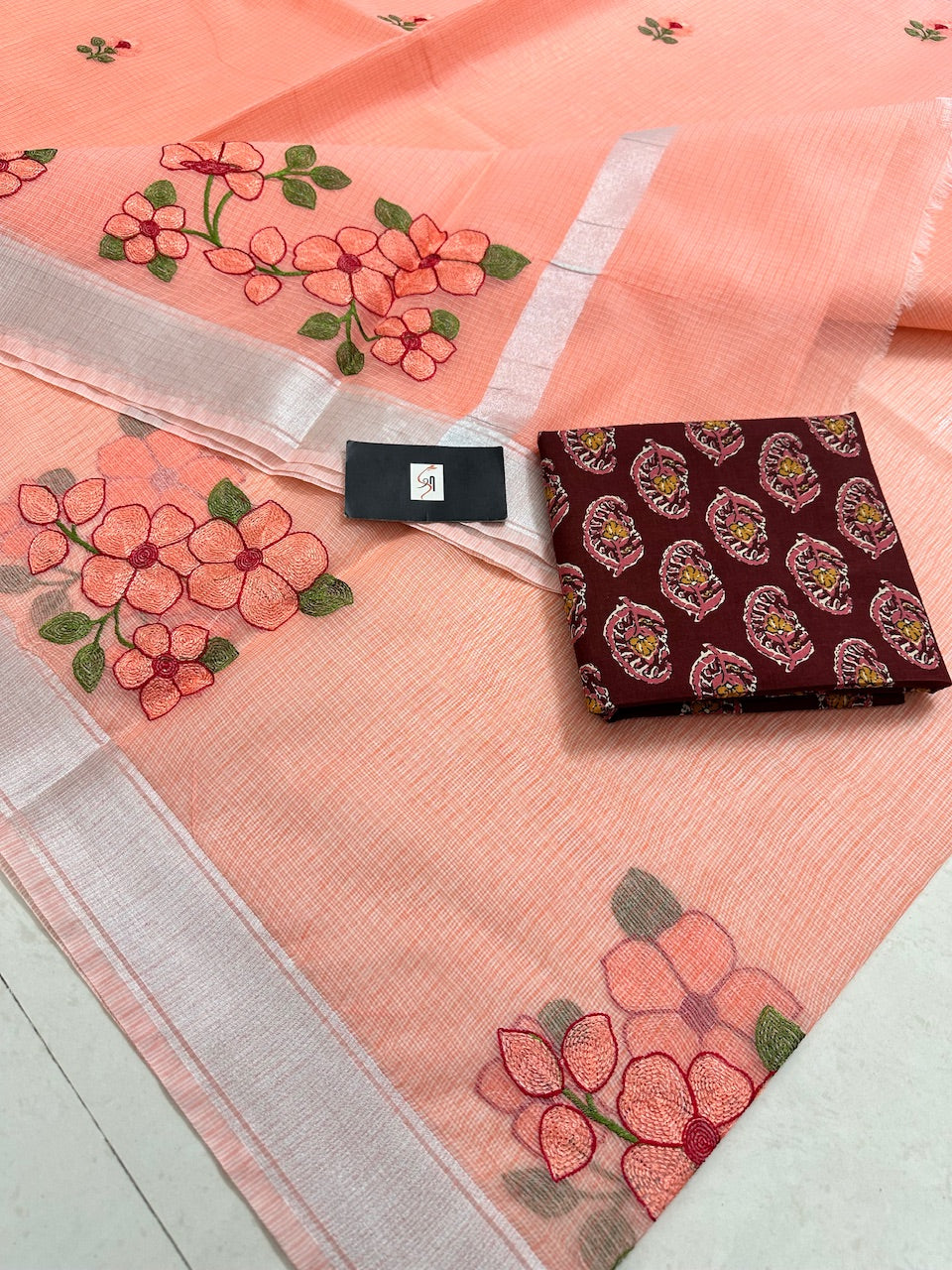 Embroidered Kota Cotton Doria Saree