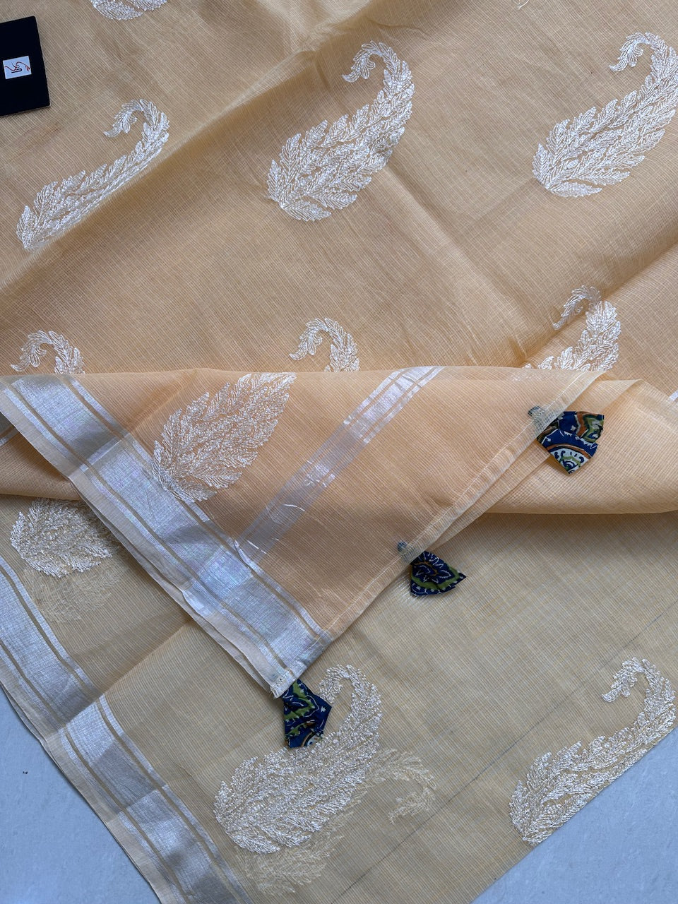 Lucknowi Embroidered Kota Cotton Doria Saree