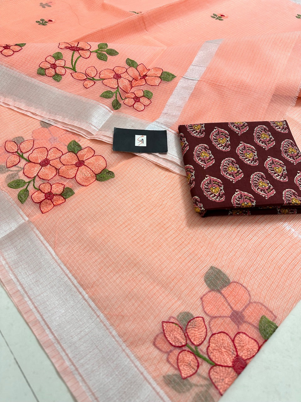 Embroidered Kota Cotton Doria Saree