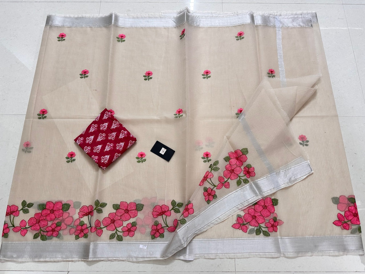 Embroidered Kota Cotton Doria Saree