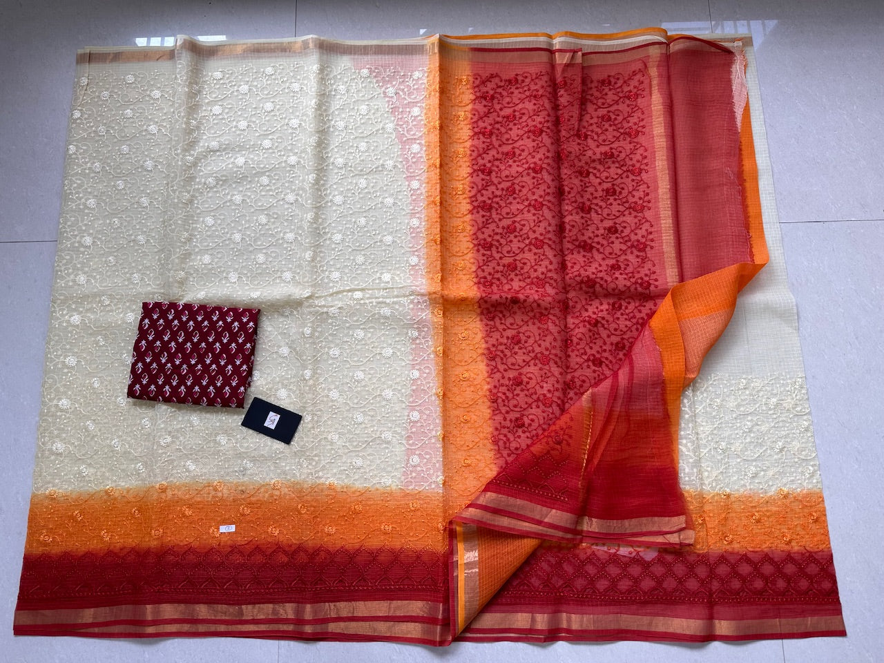 Pure Embroidered Kota Cotton Doria Saree