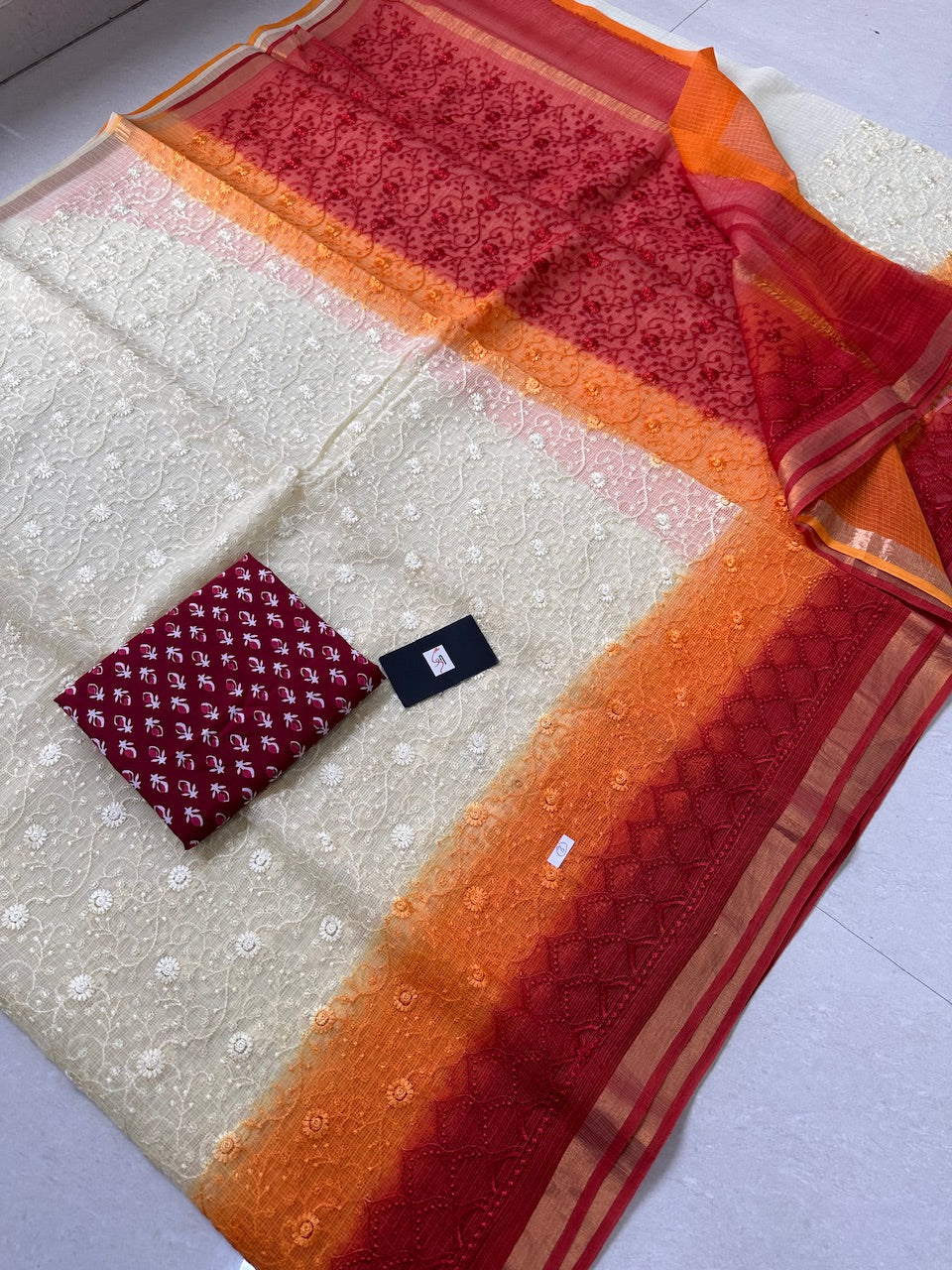 Pure Embroidered Kota Cotton Doria Saree