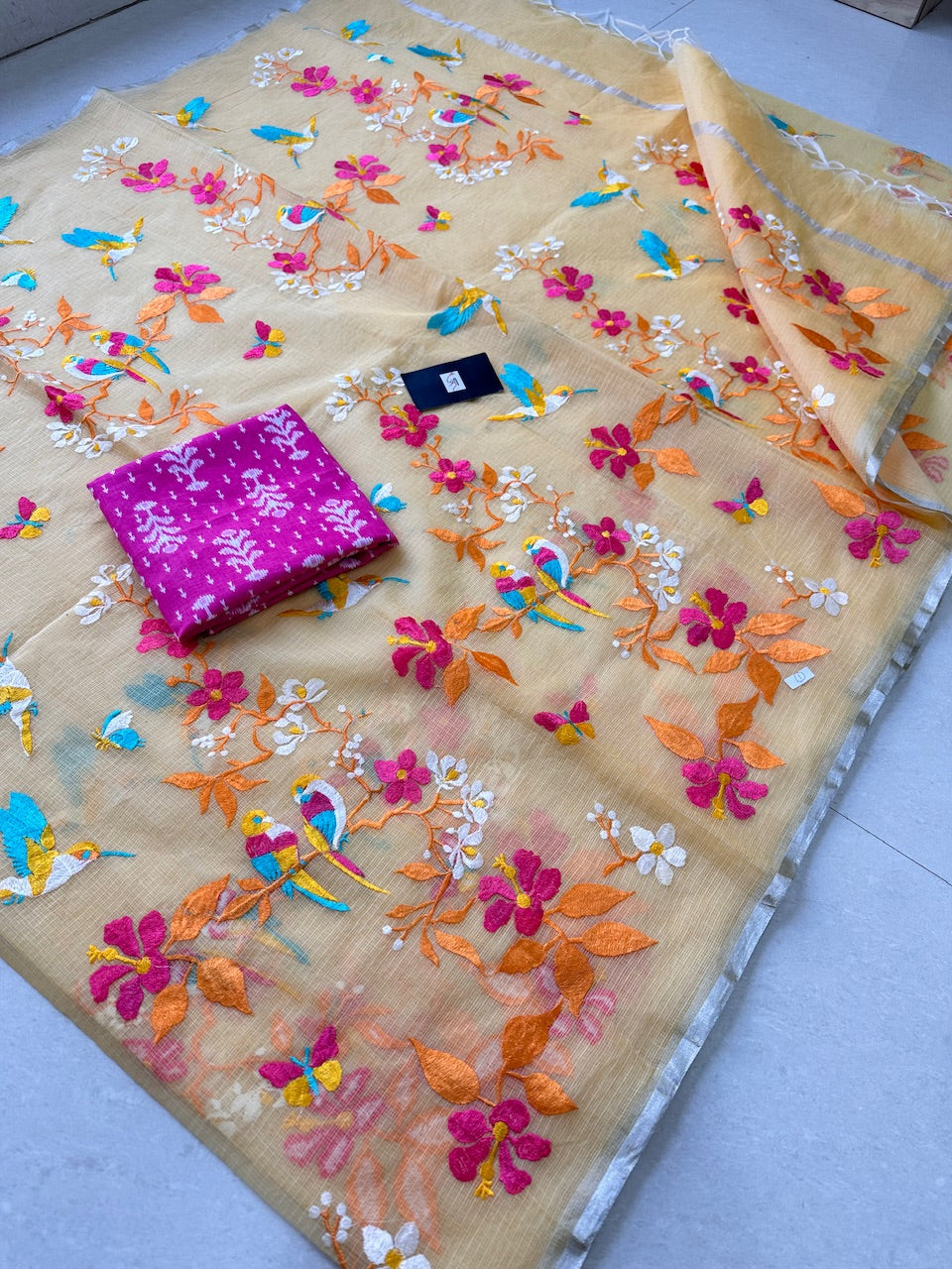 Embroidered Kota Cotton Doria Saree