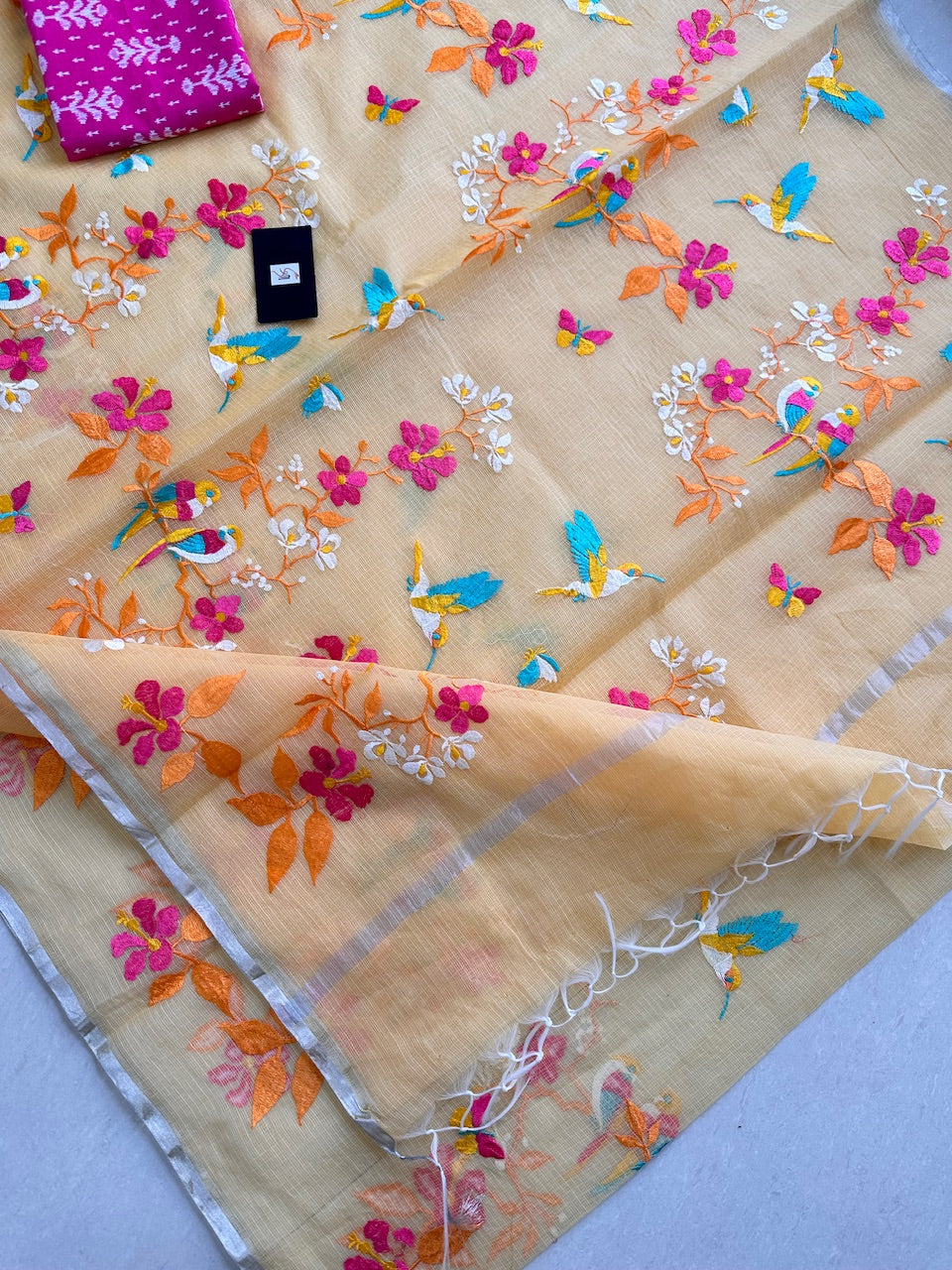 Embroidered Kota Cotton Doria Saree