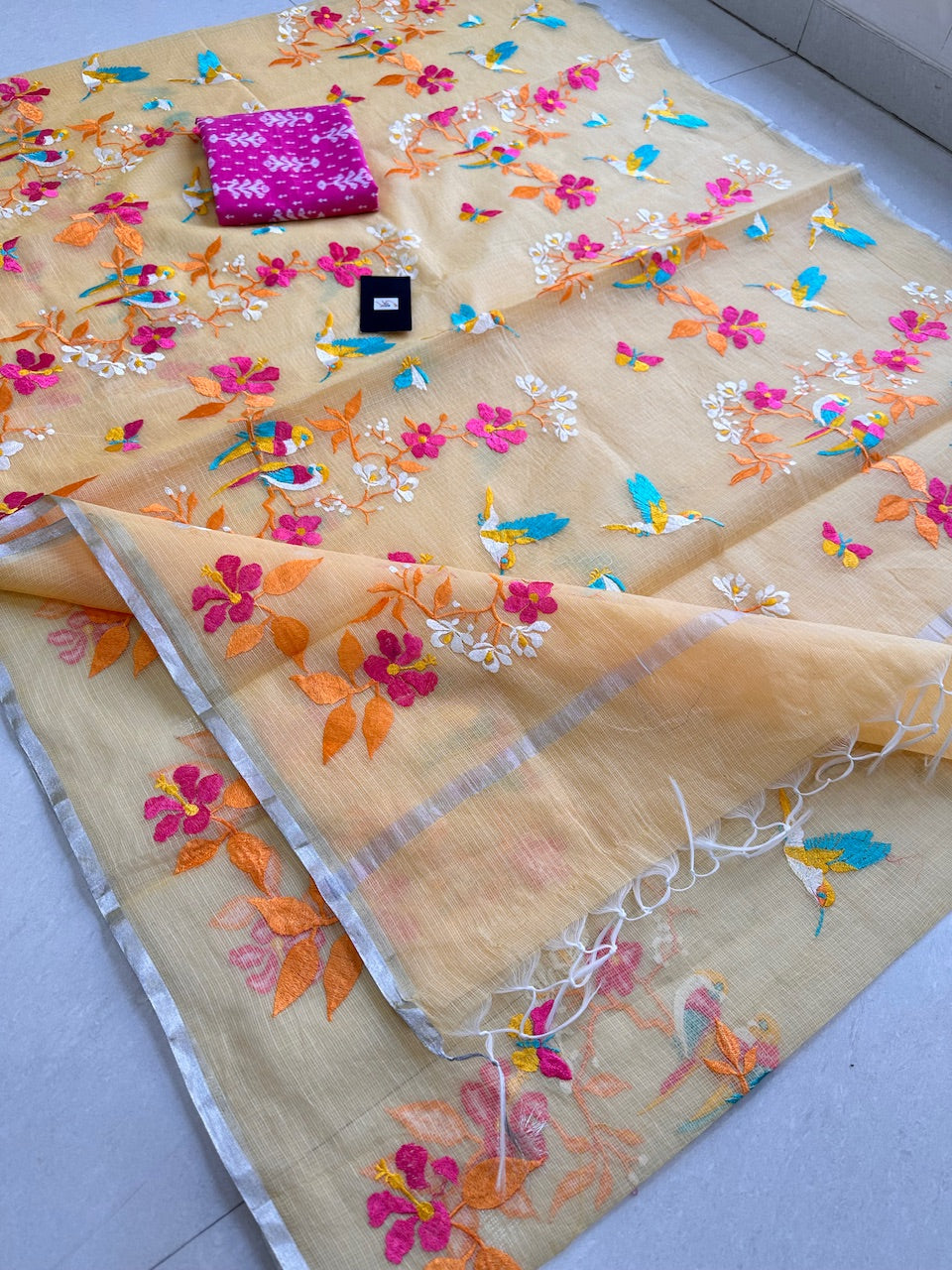 Embroidered Kota Cotton Doria Saree