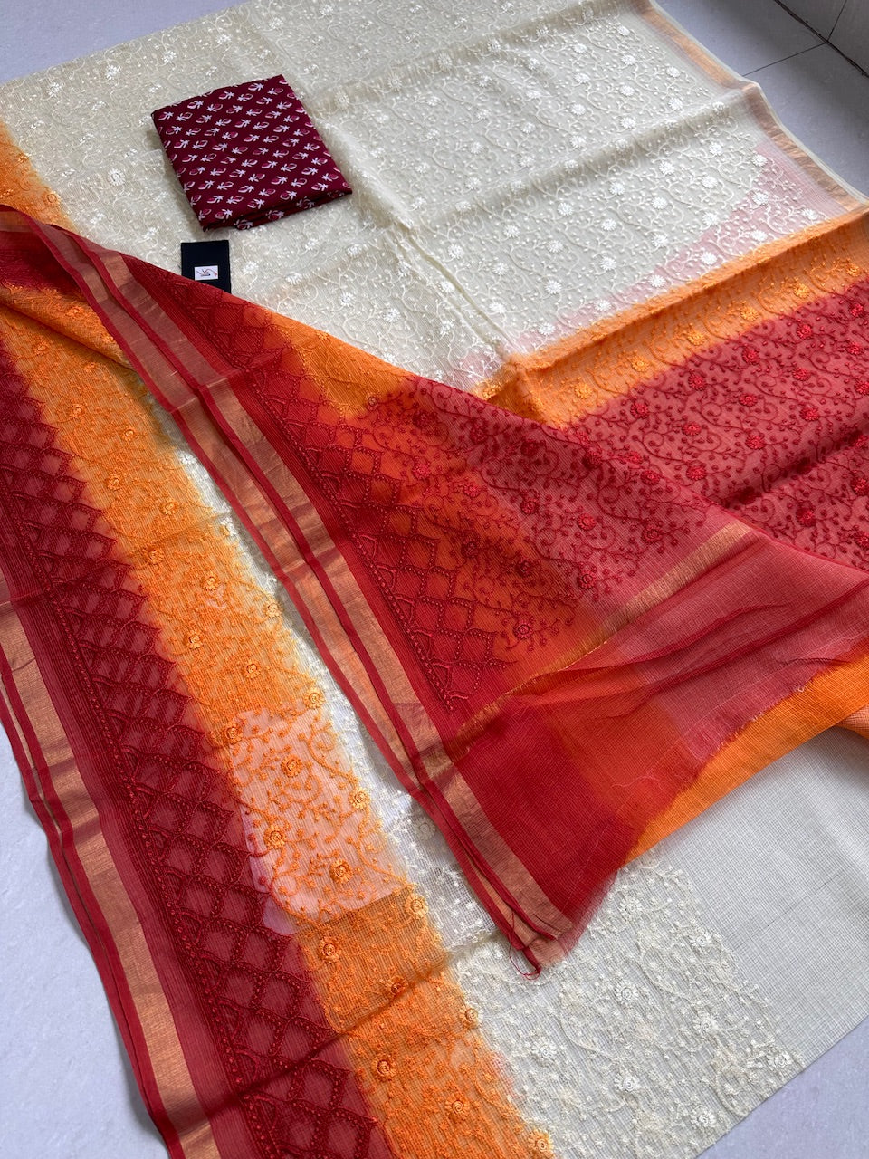 Pure Embroidered Kota Cotton Doria Saree