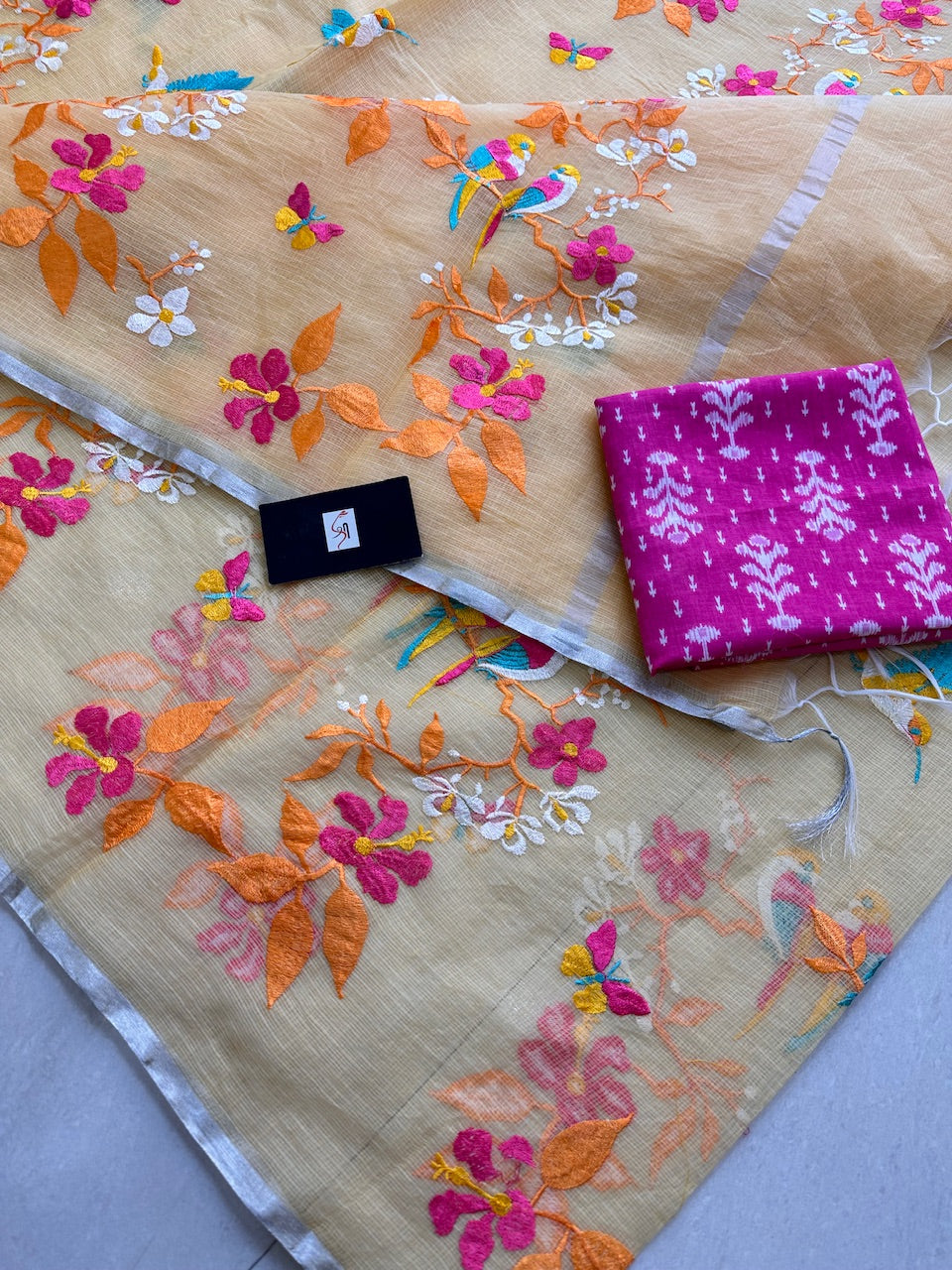 Embroidered Kota Cotton Doria Saree