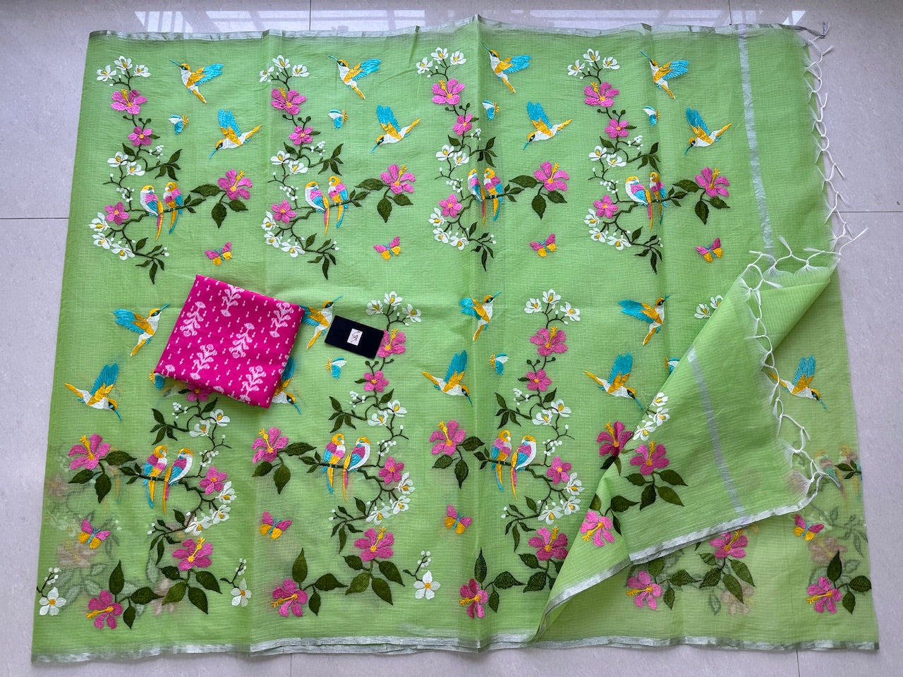 Embroidered Kota Cotton Doria Saree