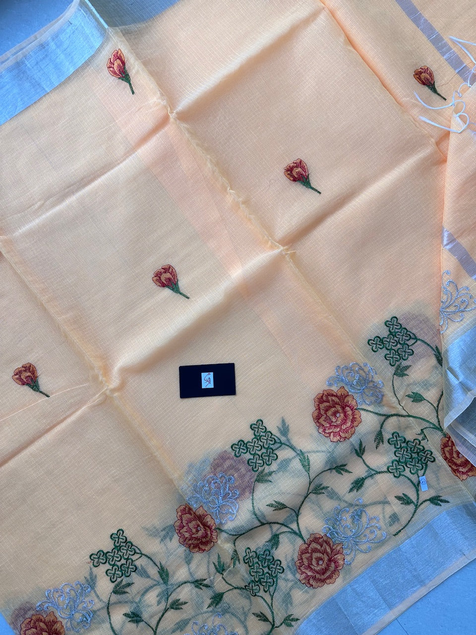 Embroidered Kota Cotton Doria Saree