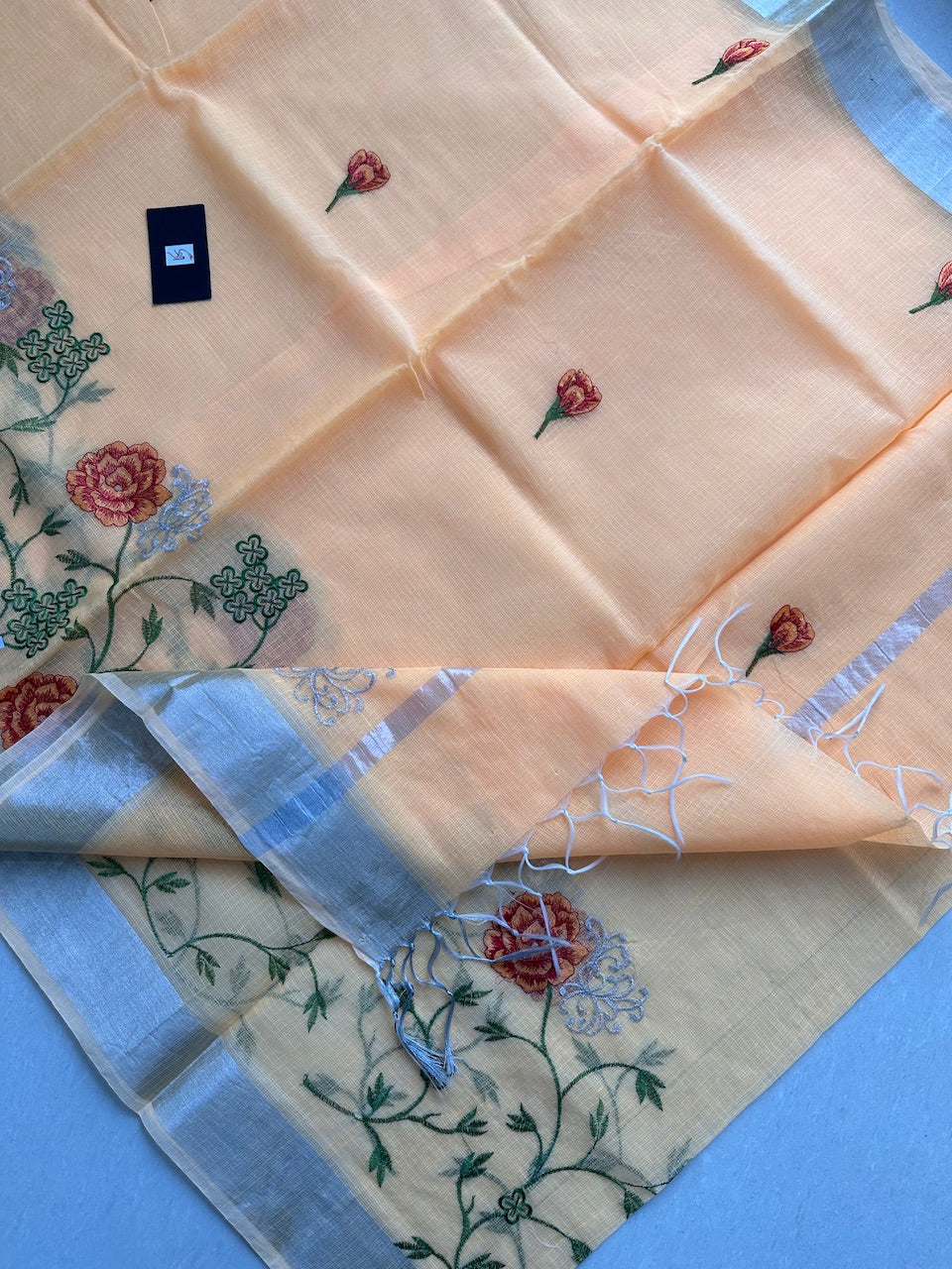 Embroidered Kota Cotton Doria Saree