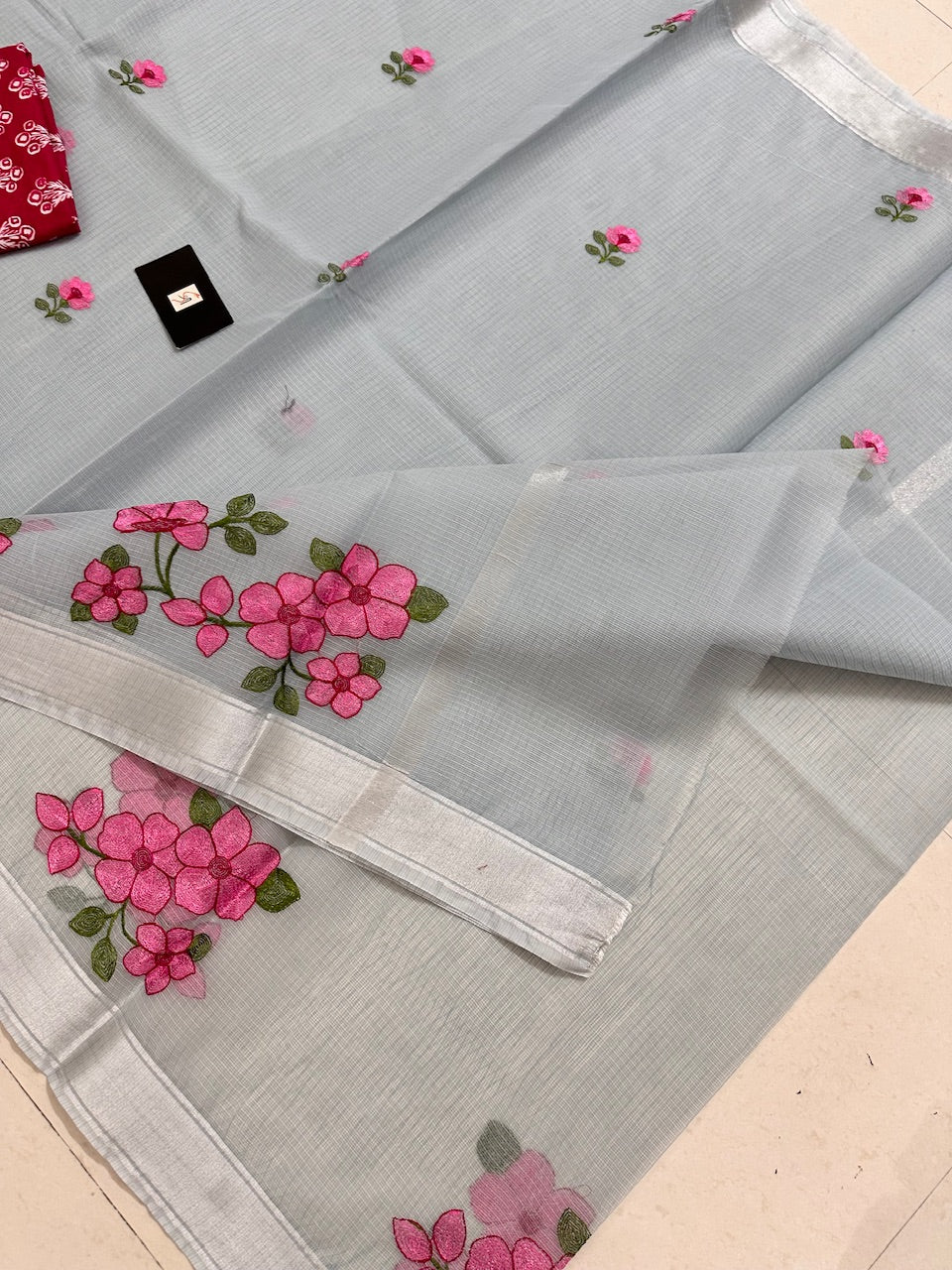 Embroidered Kota Cotton Doria Saree