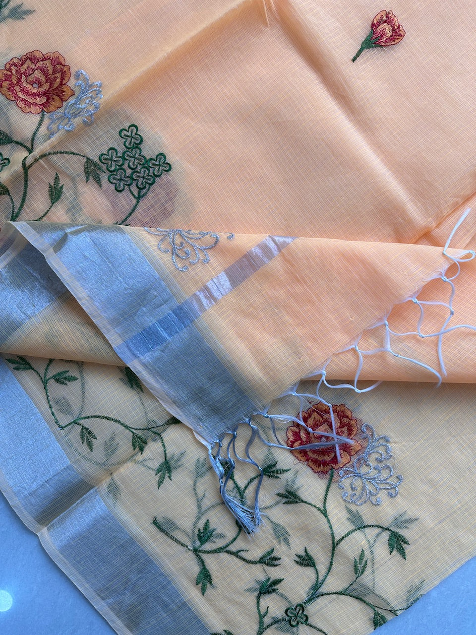 Embroidered Kota Cotton Doria Saree