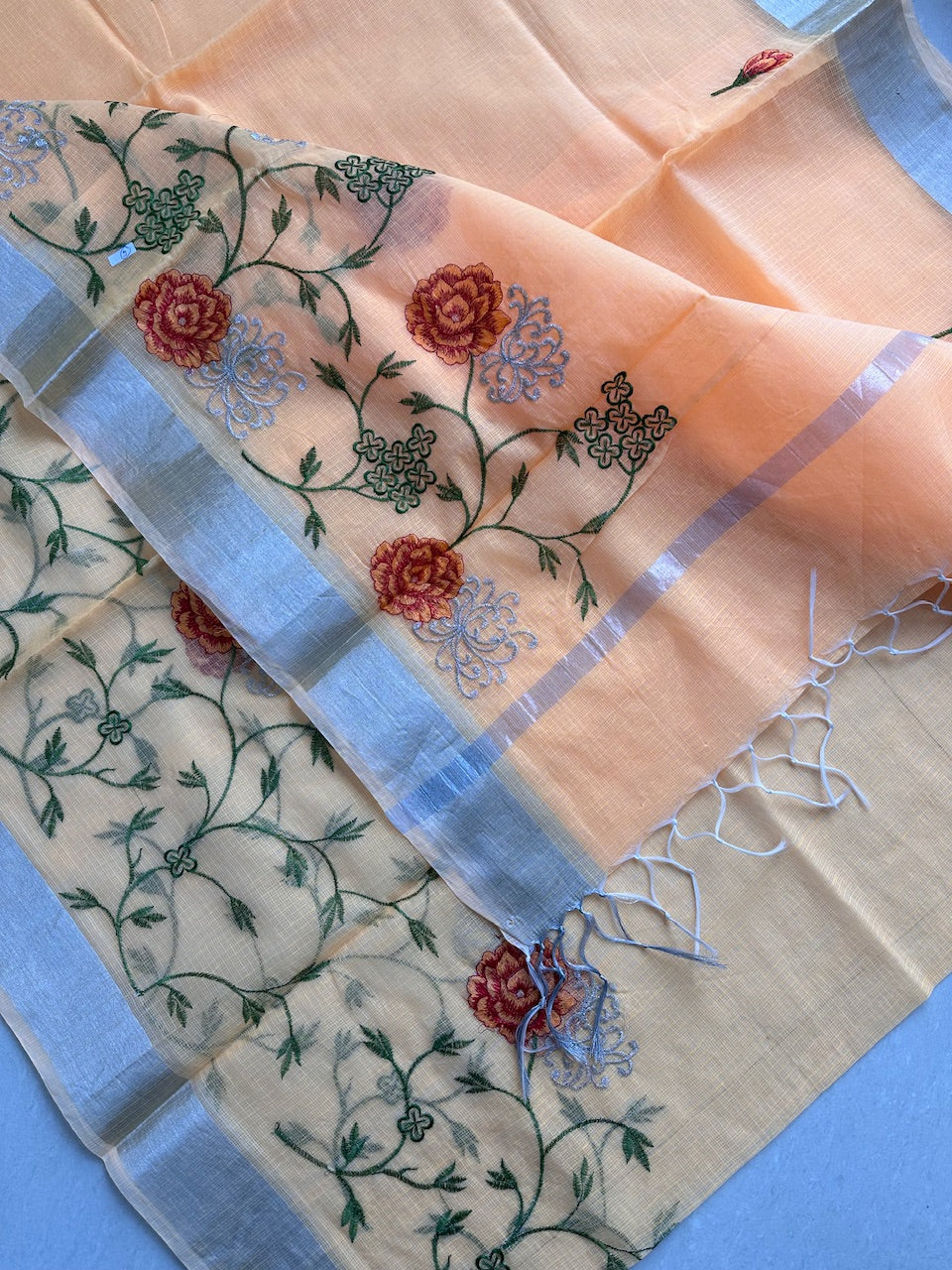 Embroidered Kota Cotton Doria Saree