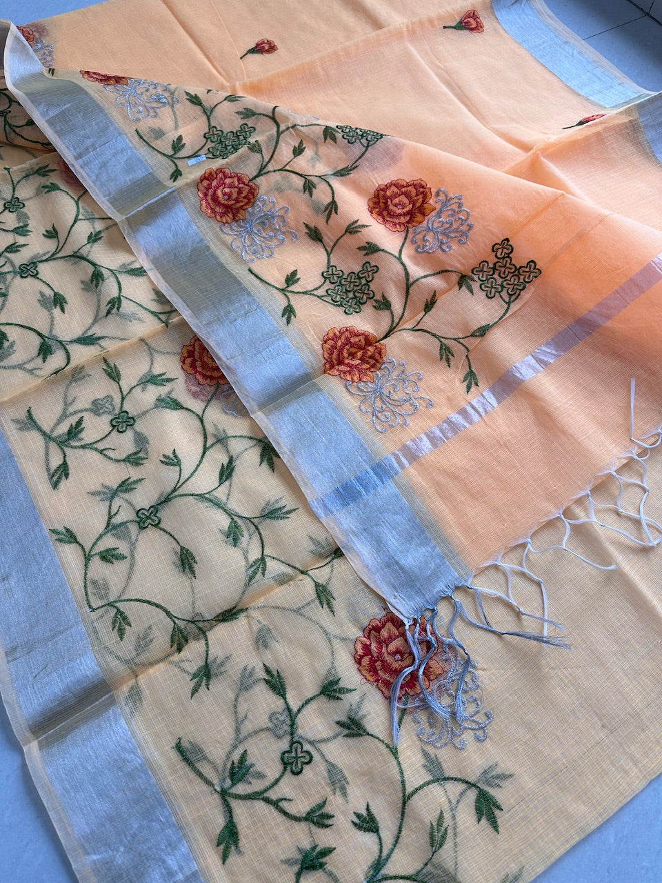 Embroidered Kota Cotton Doria Saree