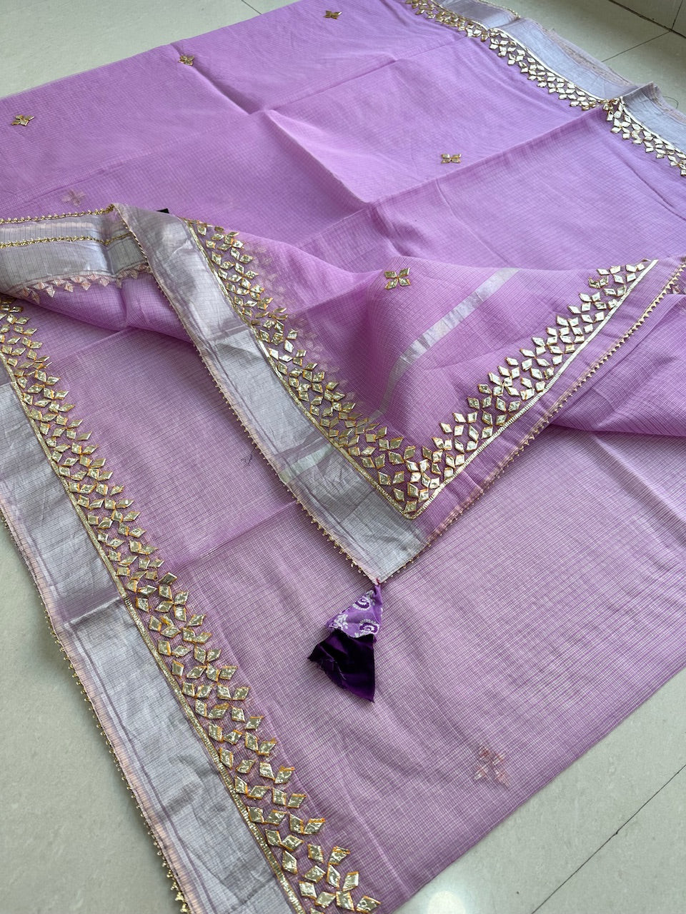 Jaipuri Gota Patti Hand Embroidered Kota Cotton Doria Saree