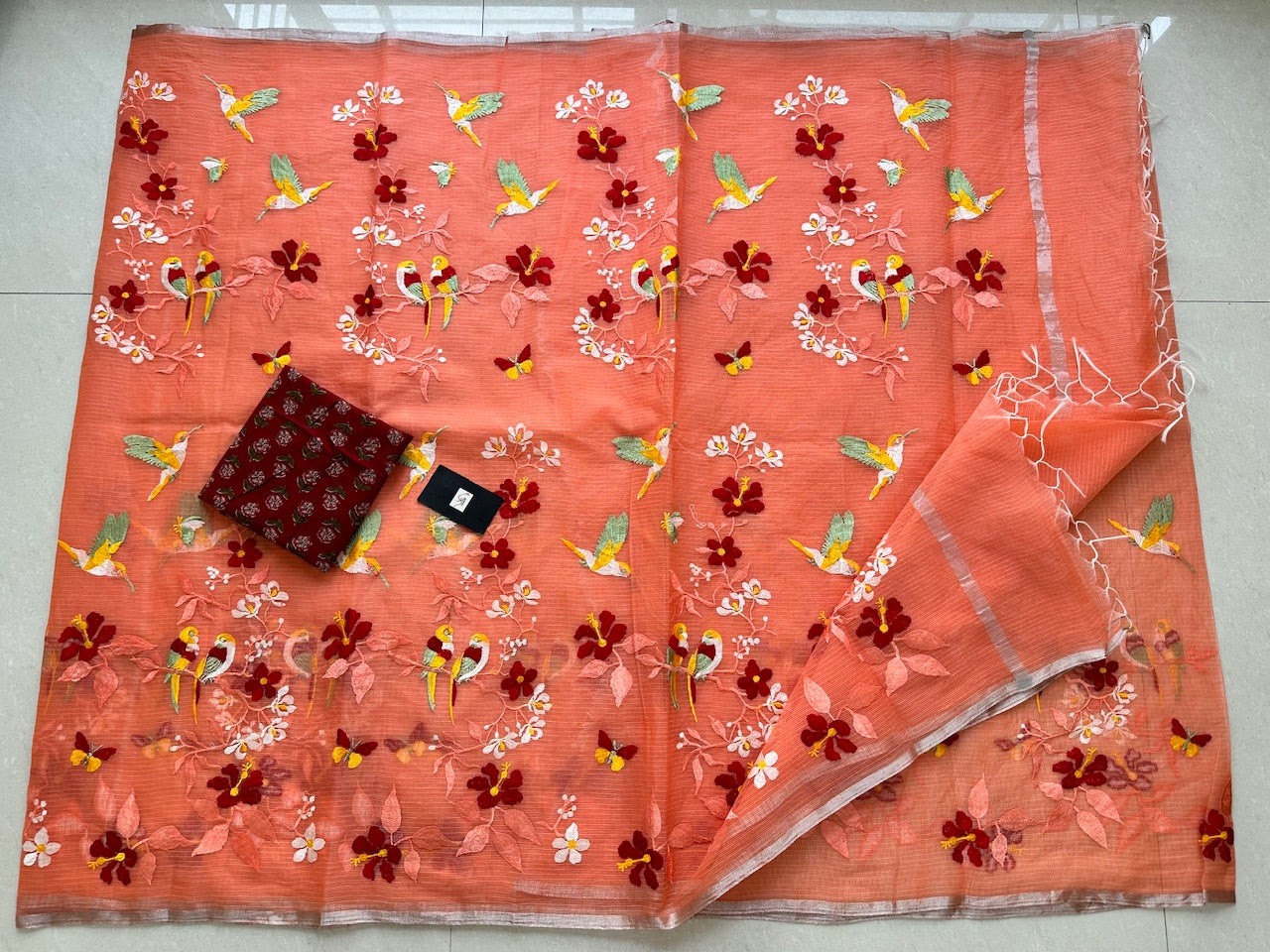 Embroidered Kota Cotton Doria Saree