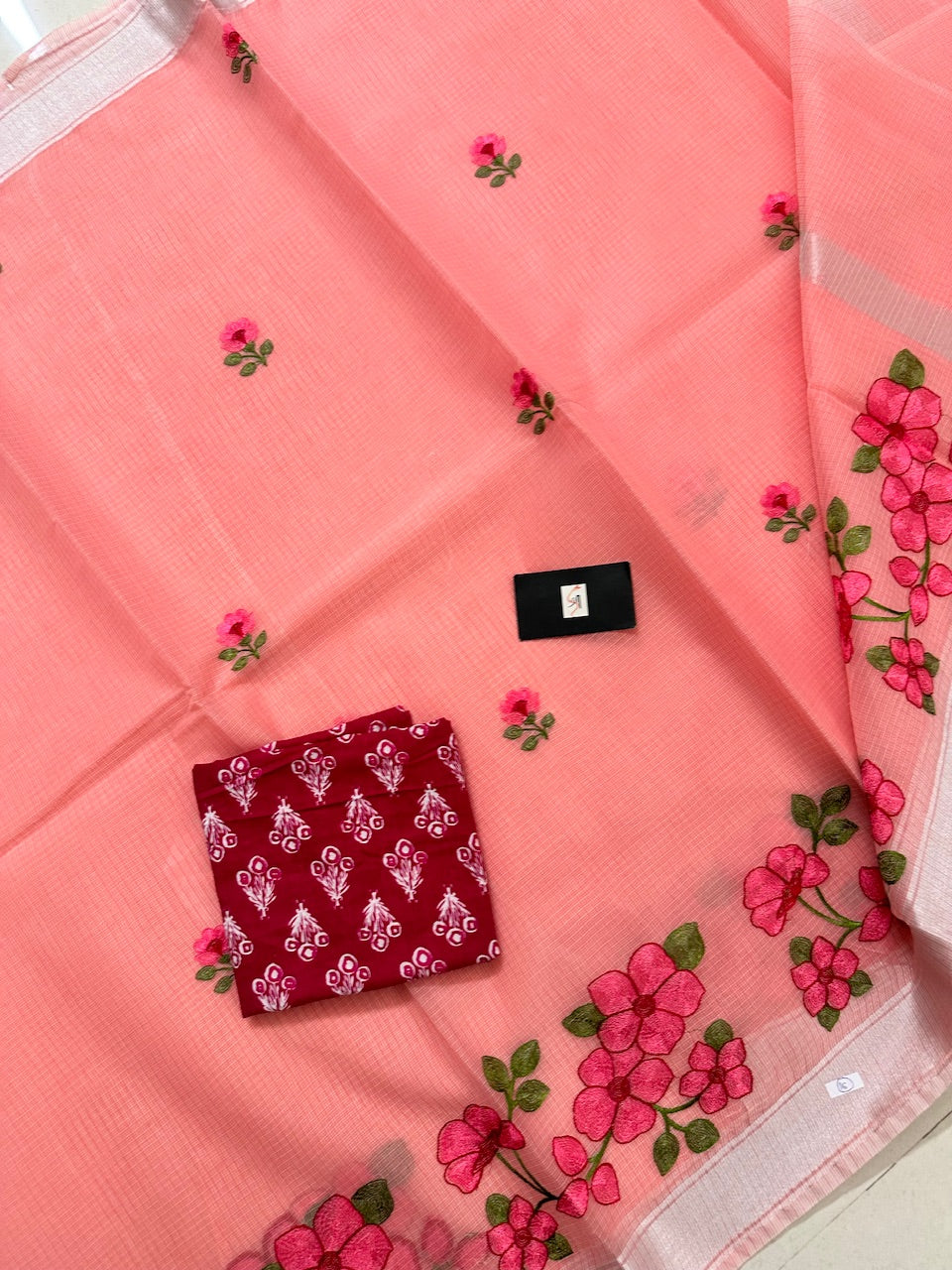 Embroidered Kota Cotton Doria Saree