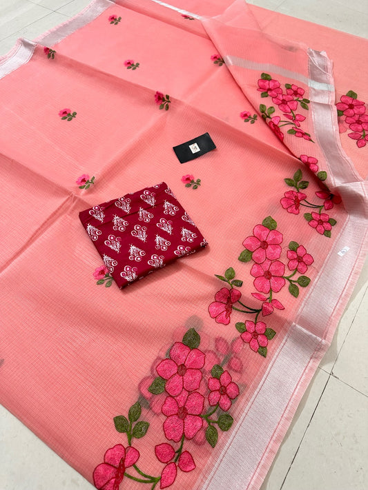 Embroidered Kota Cotton Doria Saree