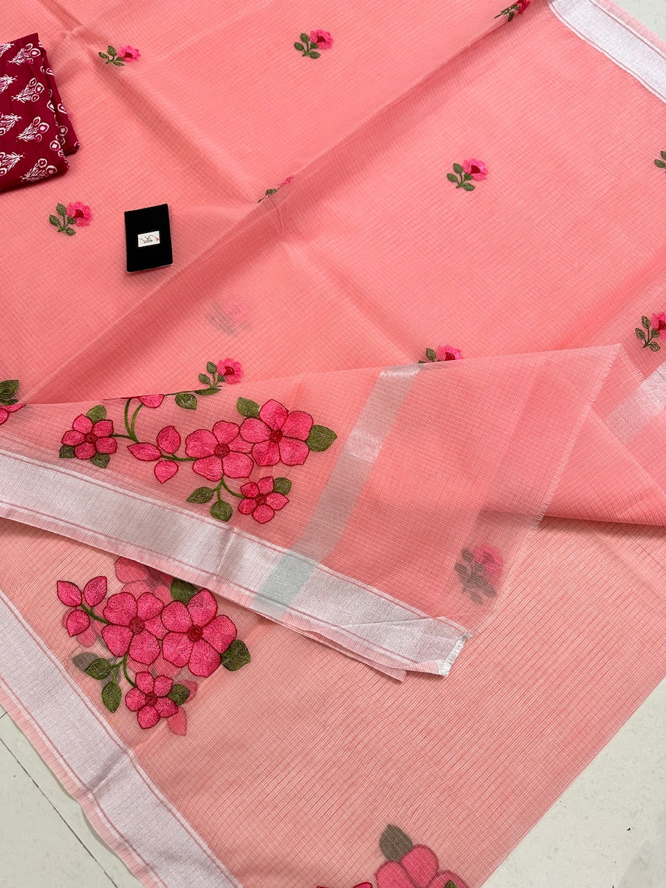 Embroidered Kota Cotton Doria Saree