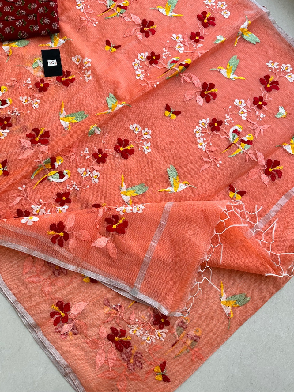 Embroidered Kota Cotton Doria Saree