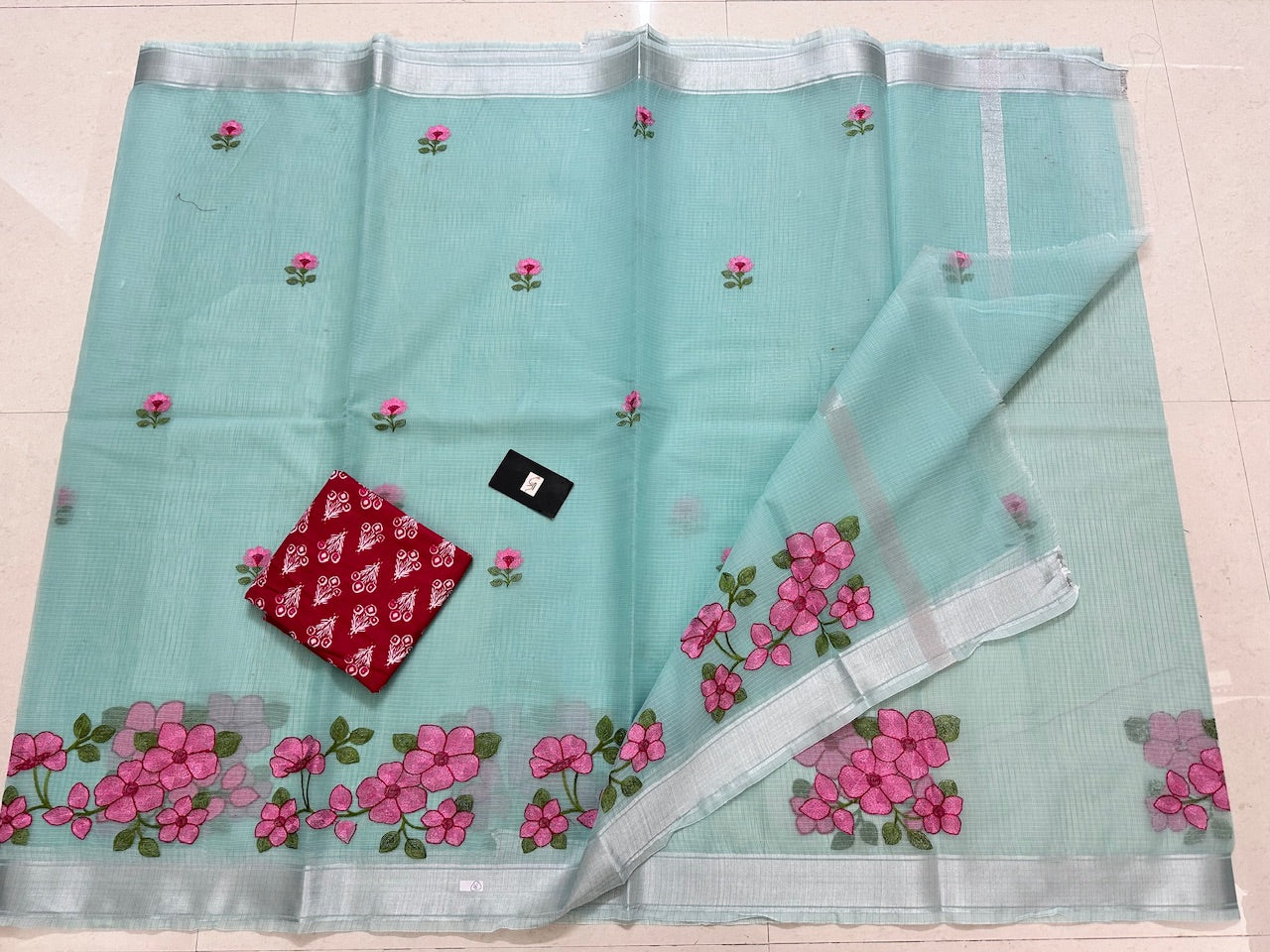 Embroidered Kota Cotton Doria Saree