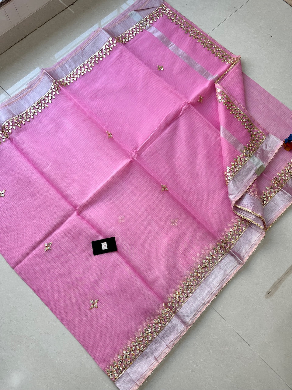 Jaipuri Gota Patti Hand Embroidered Kota Cotton Doria Saree