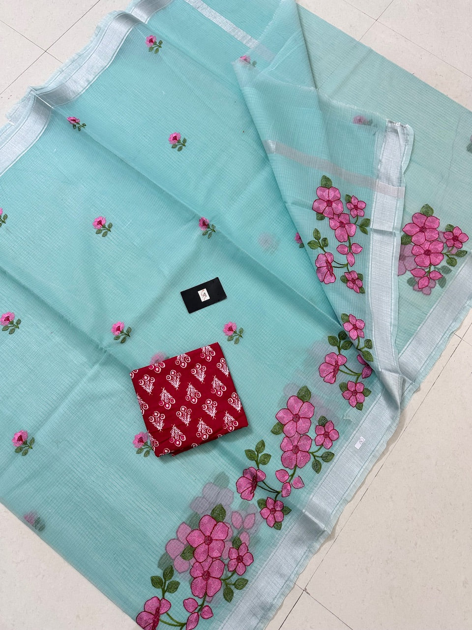 Embroidered Kota Cotton Doria Saree