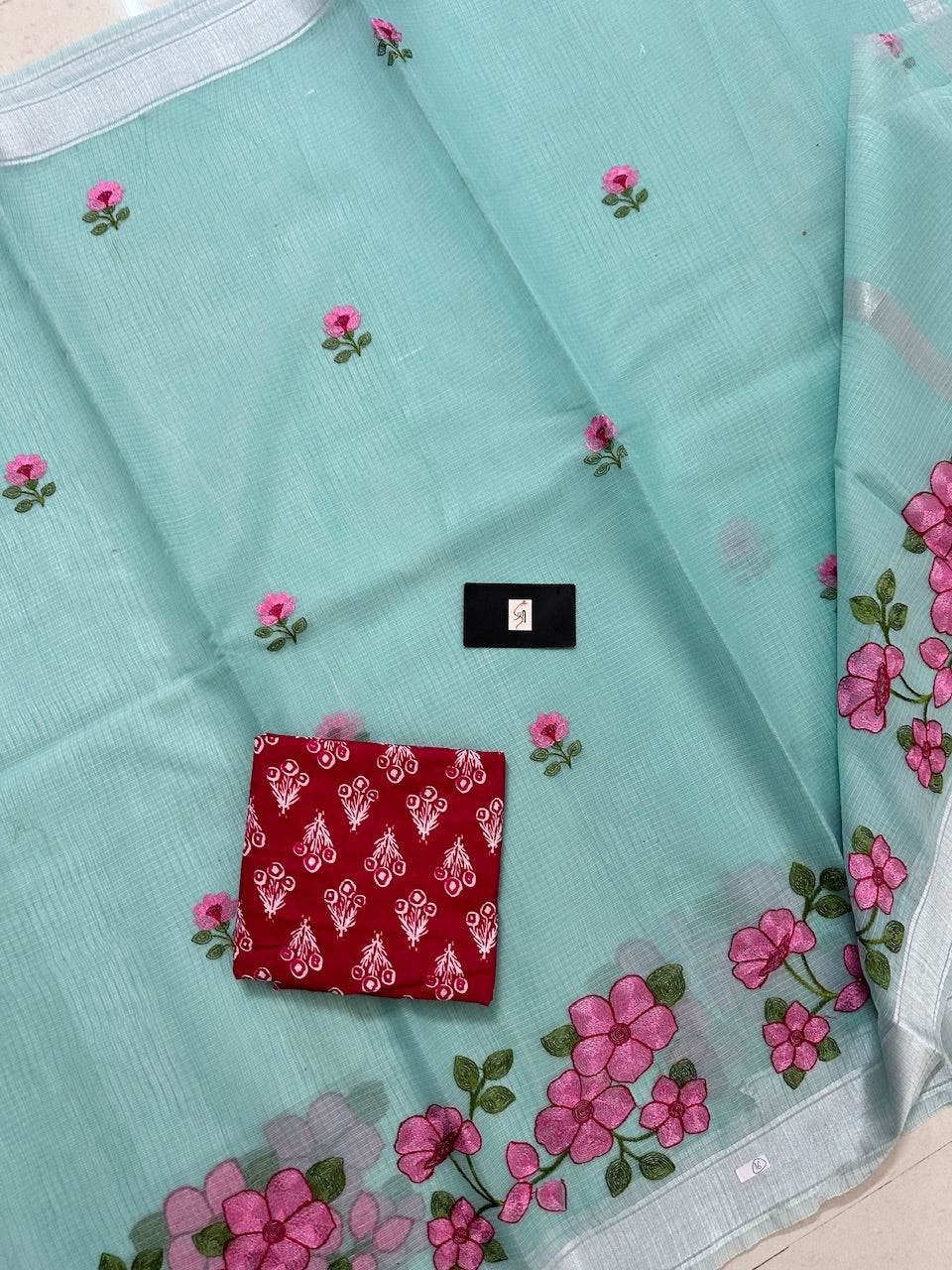 Embroidered Kota Cotton Doria Saree