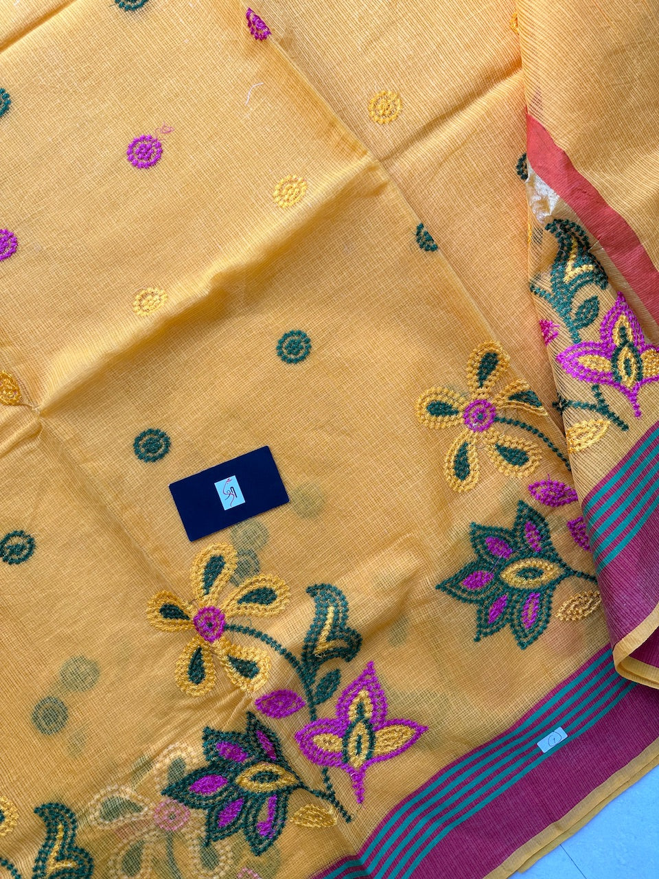 Embroidered Kota Cotton Doria Saree