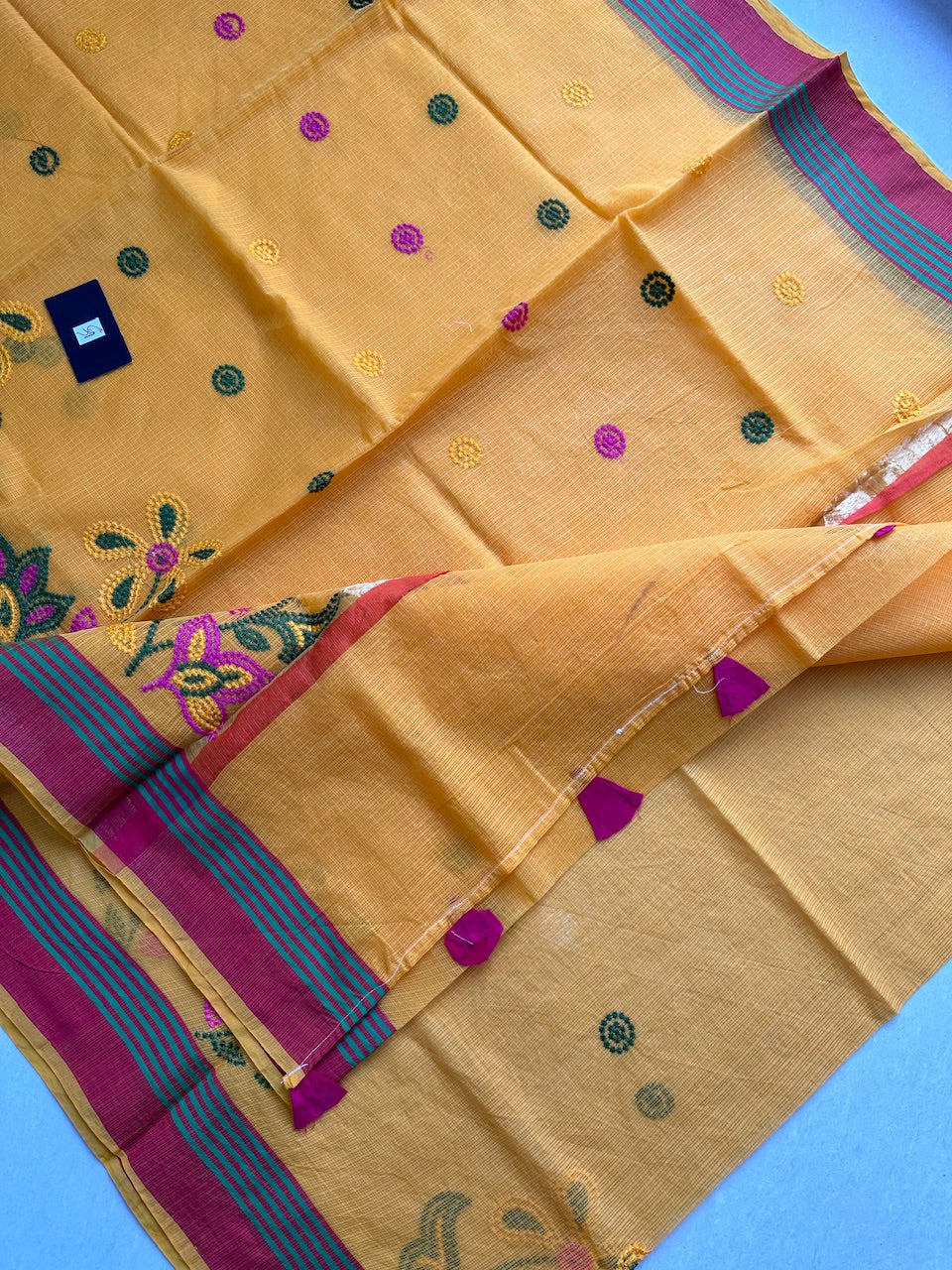 Embroidered Kota Cotton Doria Saree