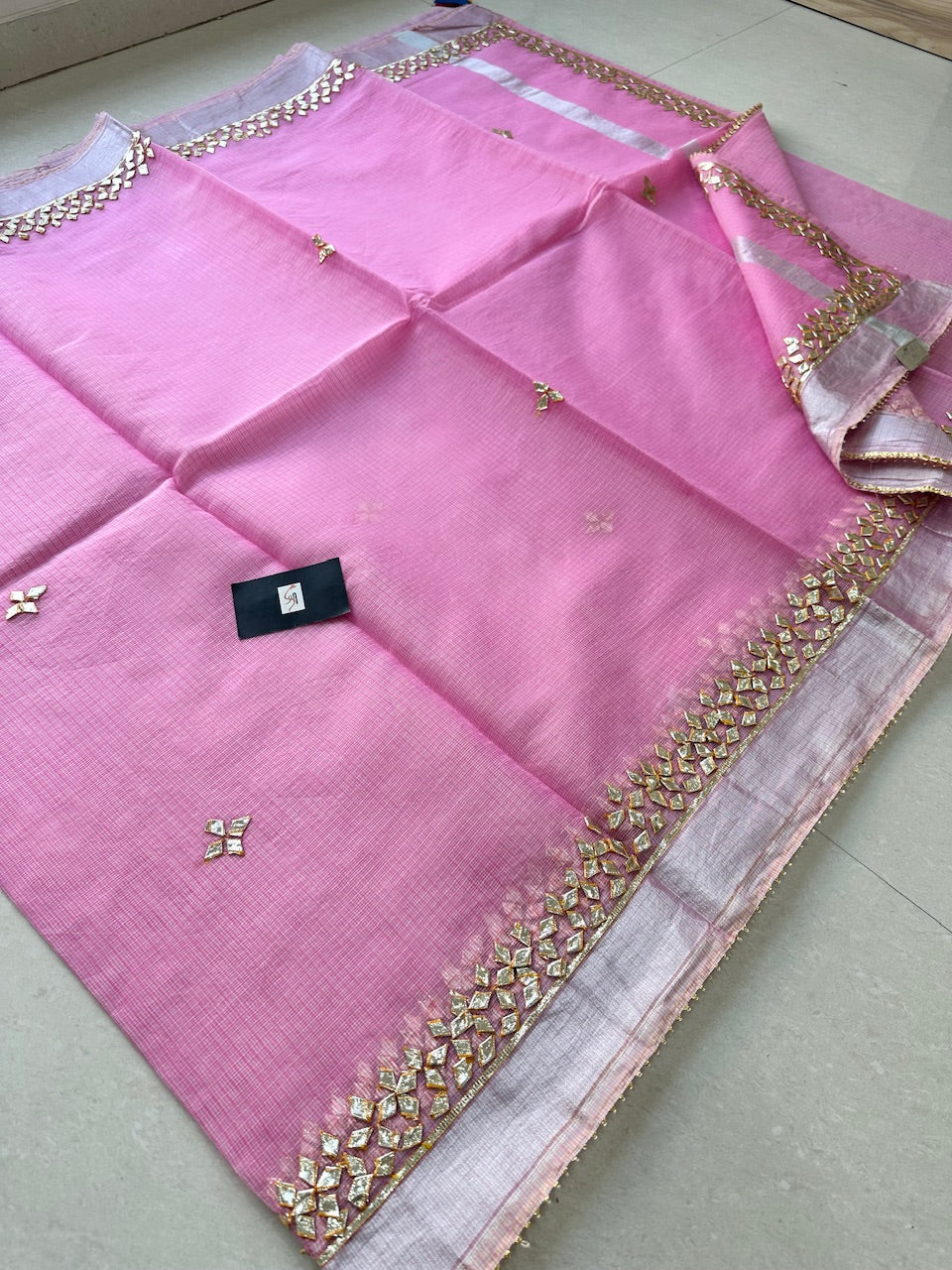 Jaipuri Gota Patti Hand Embroidered Kota Cotton Doria Saree