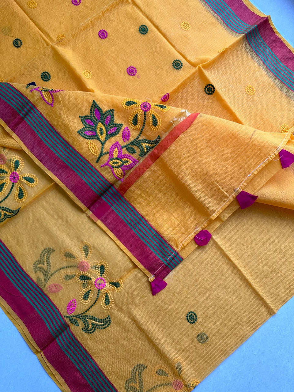 Embroidered Kota Cotton Doria Saree